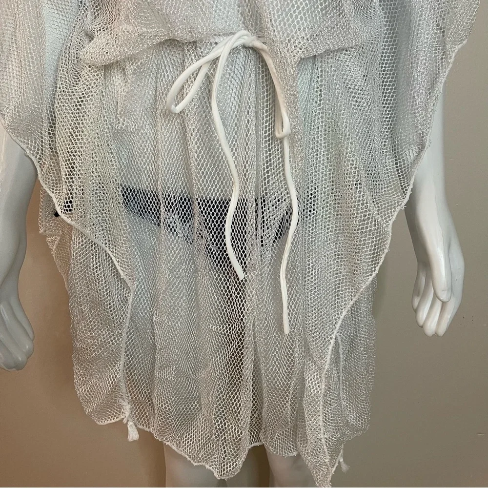 Silver tone summer beachwear V-neck slip dress cover up